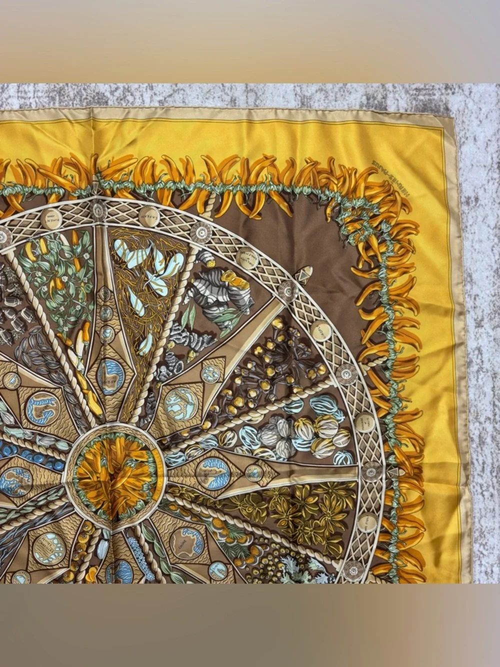 Hermes Aux Pays des Espices Gold Tone 90 Silk Scarf - Picture 3 of 11
